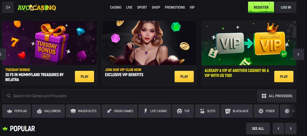 Avocasino interface